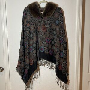 Colorful Textured Wrap With Faux Fur